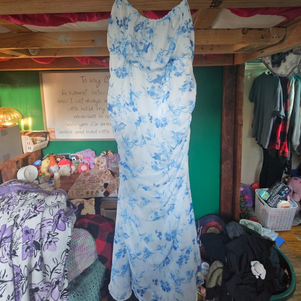 Blue and white dress